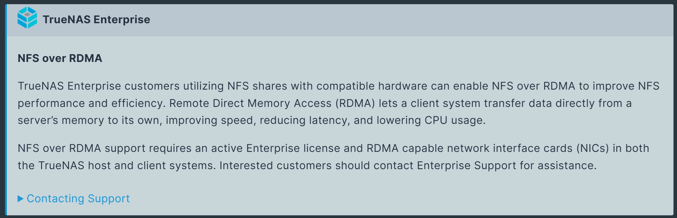 NFS over RDMA Enterprise Feature